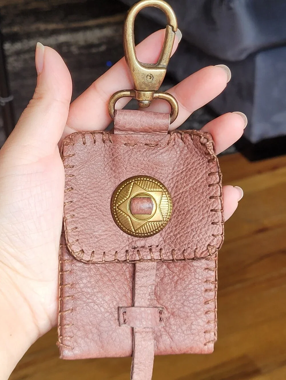 Free People Brown Concho Keychain Leather Mini Wallet Key And Card Holder